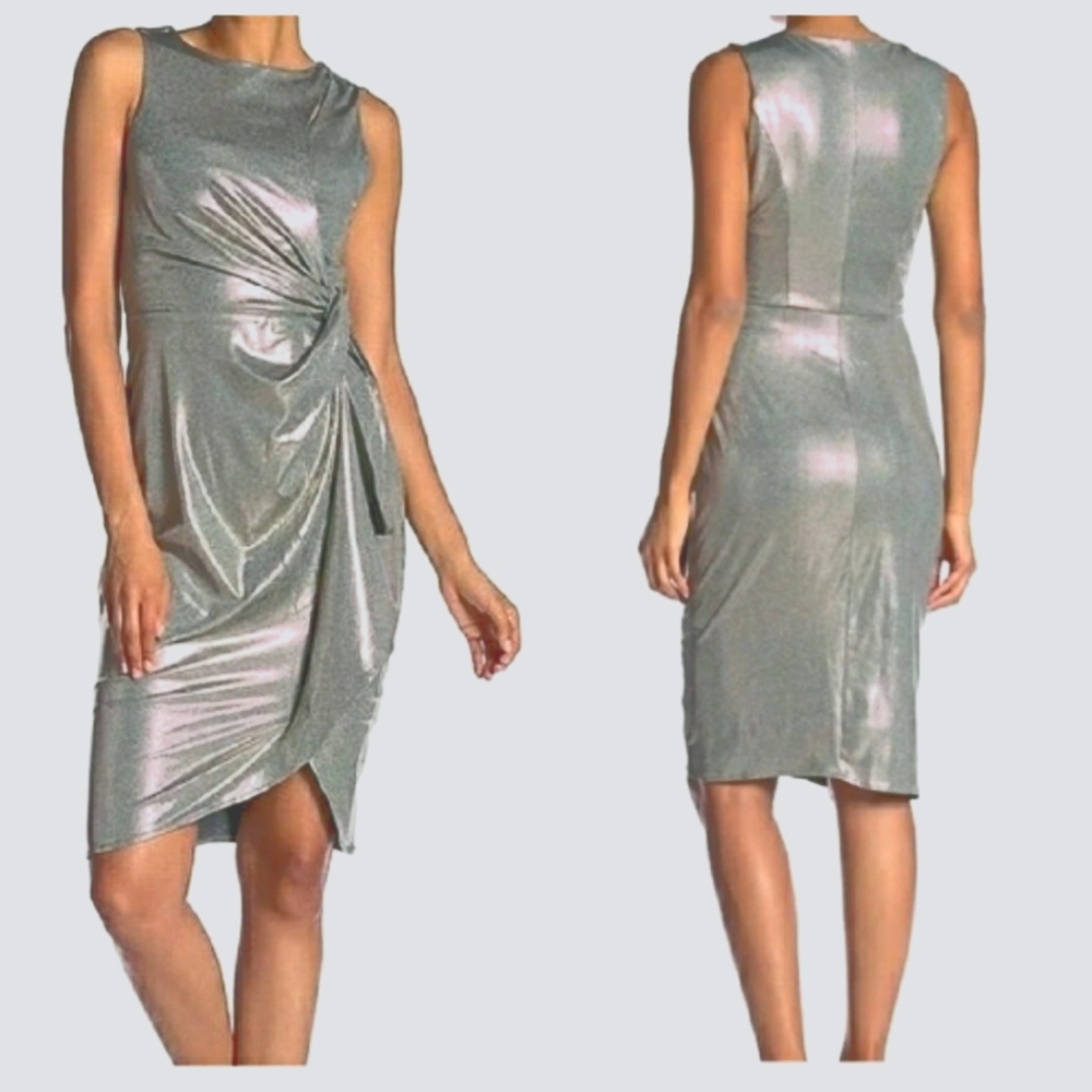 NWT SUPERFOXX Womens Silver Sleeveless Sparkle Twist Party Cocktail Dress Large